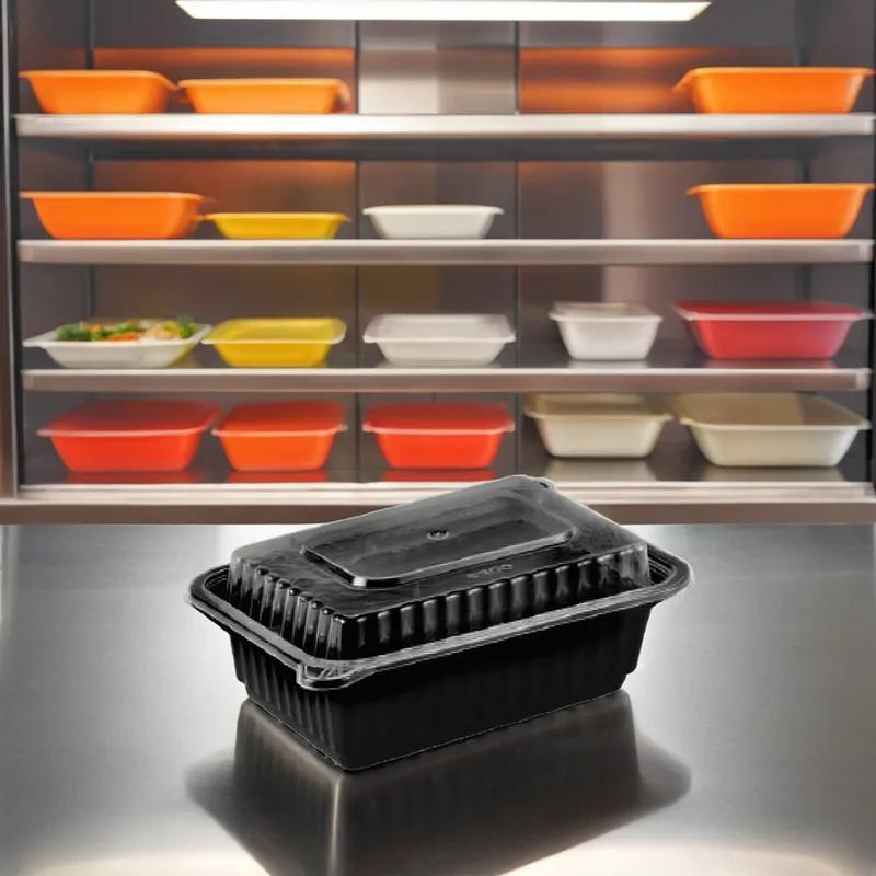 Take-Out Container Base & Lid Combo 12 OZ Plastic Black Oblong Vented Anti-Fog 150/Case