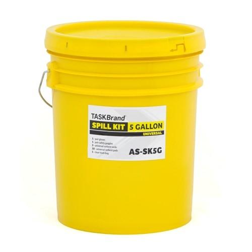 TaskBrand® Spill Kit Includes: 5 Gal Pail & Lid, 1 Pr Gloves, 1 Pr Goggles, 3 Socks, 10 Pads, 1 Clr Liner 1/Each