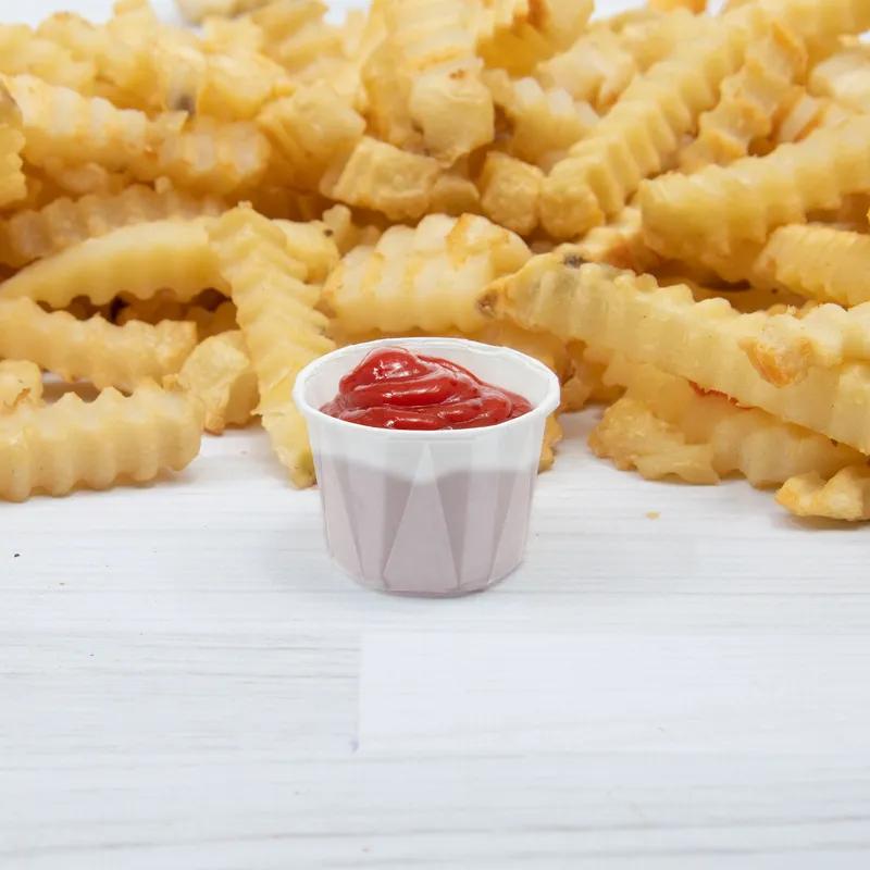 Solo® Souffle & Portion Cup 0.75 OZ Treated Paper White 250 Count/Bag 20 Bags/Case 5000 Count/Case