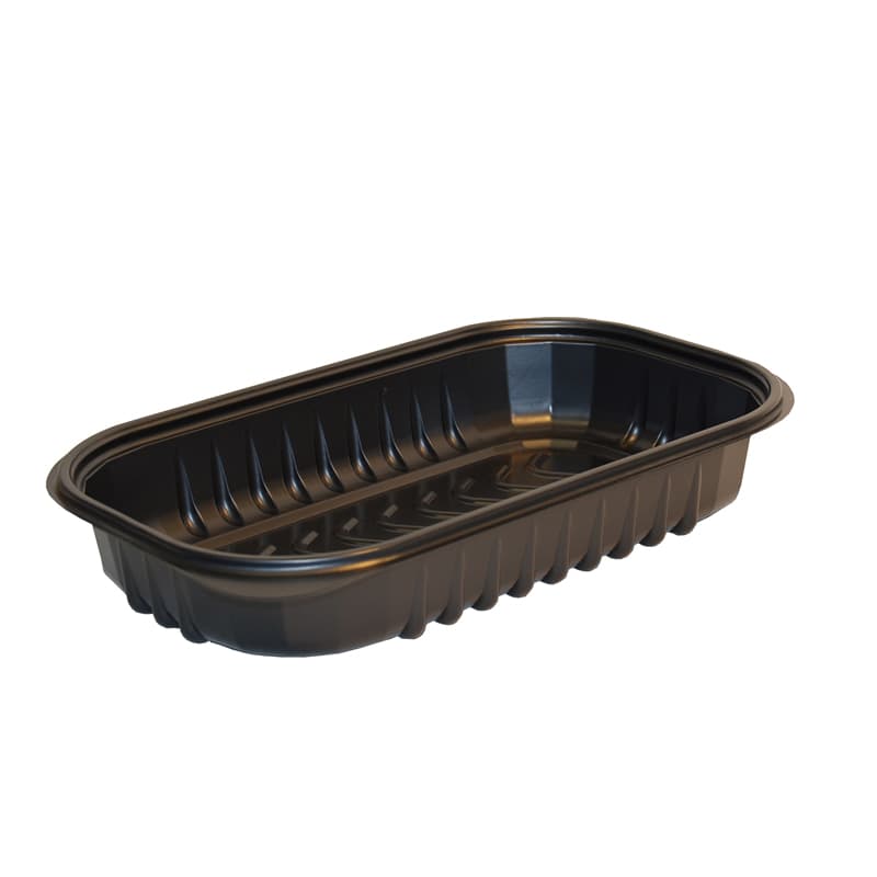 Take-Out Container Base 13X7.5X2.25 IN CPET Black Rectangle 150/Case