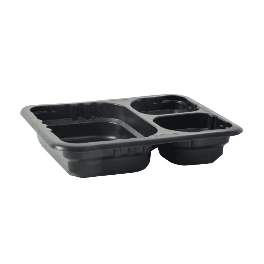 Take-Out Container Base 8.75X6.72X1.6 IN 3 Compartment PP Black Rectangle Microwavable-Base Only 384/Case