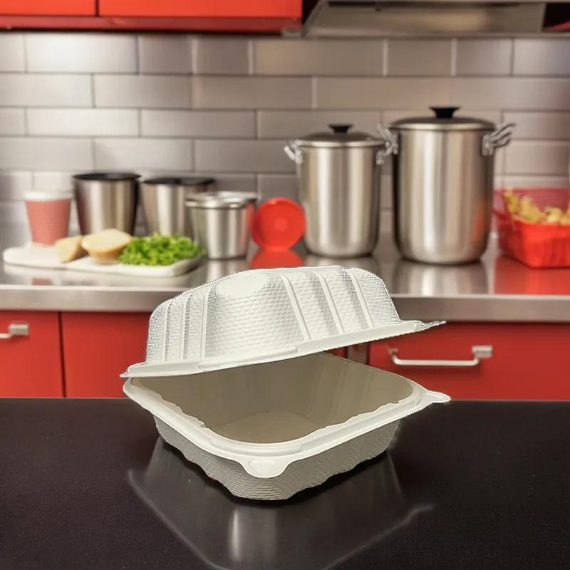 Victoria Bay Take-Out Container Hinged 6X6X3.25 IN MFPP Ivory Square Freezer Safe Microwave Safe 250/Case