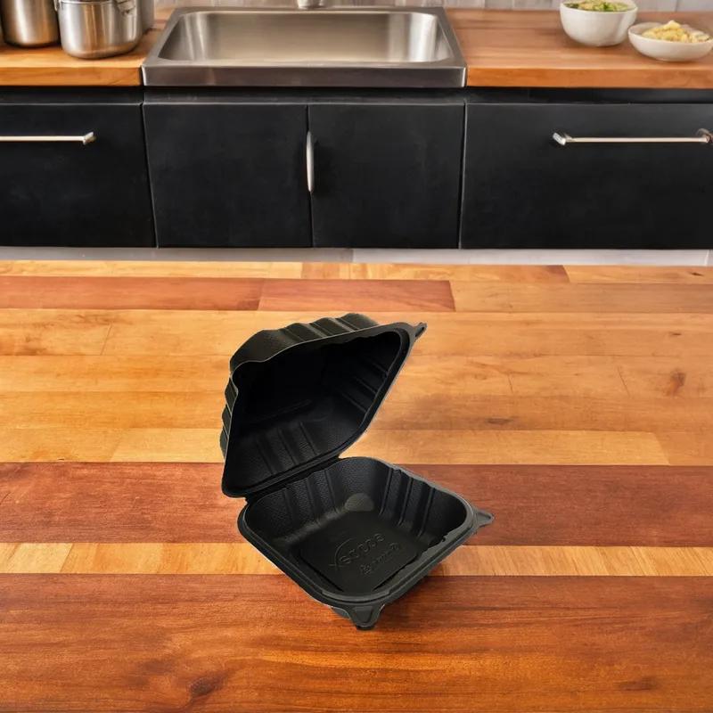 Victoria Bay Take-Out Container Hinged 6X6X3.25 IN MFPP Black Square Freezer Safe Microwave Safe 250/Case