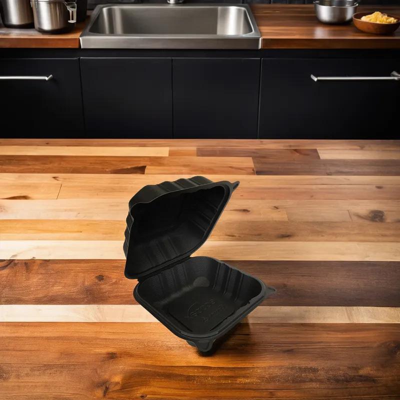 Victoria Bay Take-Out Container Hinged 6X6X3.25 IN MFPP Black Square Freezer Safe Microwave Safe 250/Case