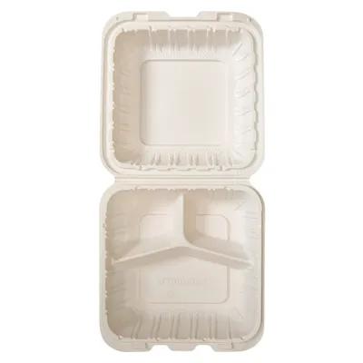 Victoria Bay Take-Out Container Hinged 8X8X3 IN 3 Compartment MFPP Ivory Square Freezer Safe Microwave Safe 150/Case