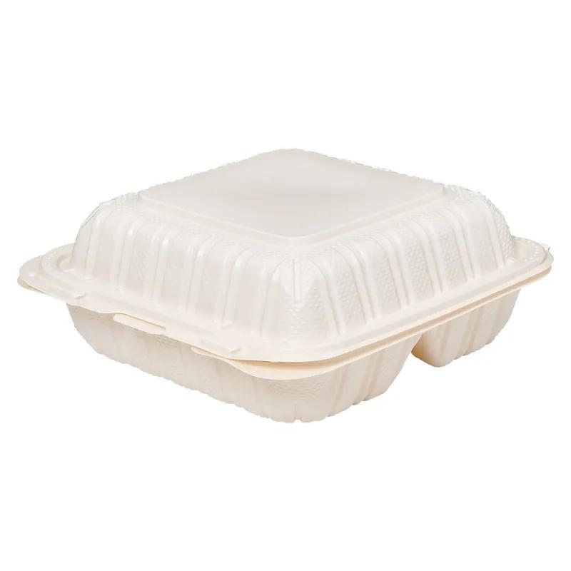 Victoria Bay Take-Out Container Hinged 8X8X3 IN 3 Compartment MFPP Ivory Square Freezer Safe Microwave Safe 150/Case