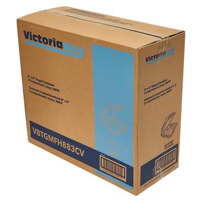 Victoria Bay Take-Out Container Hinged 8X8X3 IN 3 Compartment MFPP Ivory Square Freezer Safe Microwave Safe 150/Case