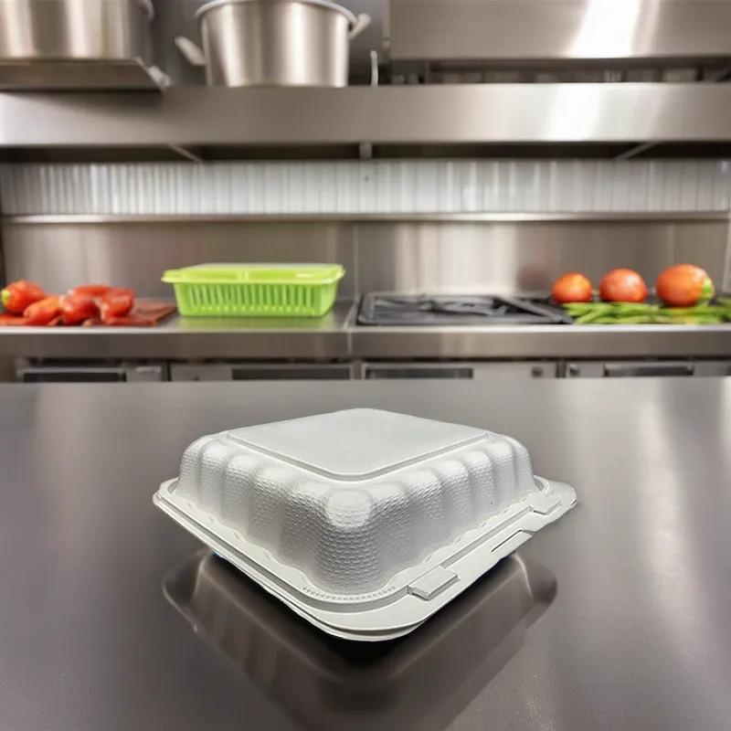 Victoria Bay Take-Out Container Hinged 8X8X3 IN MFPP Ivory Square Freezer Safe Microwave Safe 150/Case