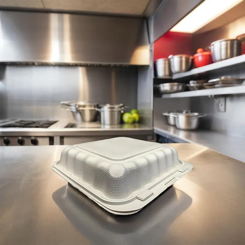 Victoria Bay Take-Out Container Hinged 8X8X3 IN MFPP Ivory Square Freezer Safe Microwave Safe 150/Case