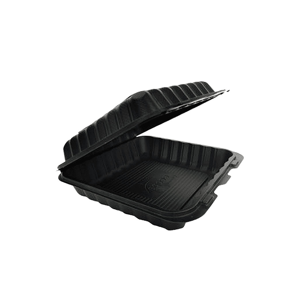 Victoria Bay Take-Out Container Hinged 8X8X3 IN MFPP Black Square Freezer Safe Microwave Safe 150/Case