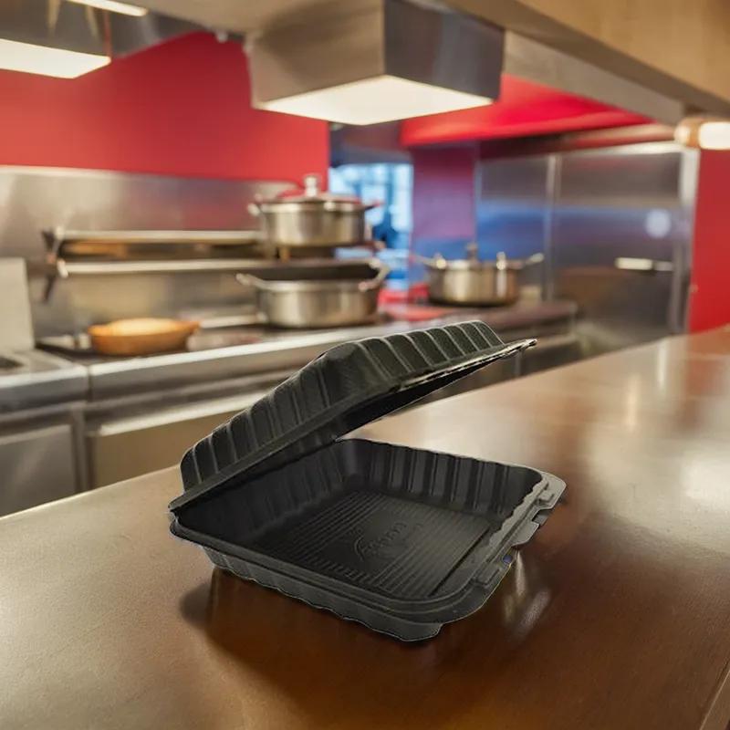 Victoria Bay Take-Out Container Hinged 8X8X3 IN MFPP Black Square Freezer Safe Microwave Safe 150/Case