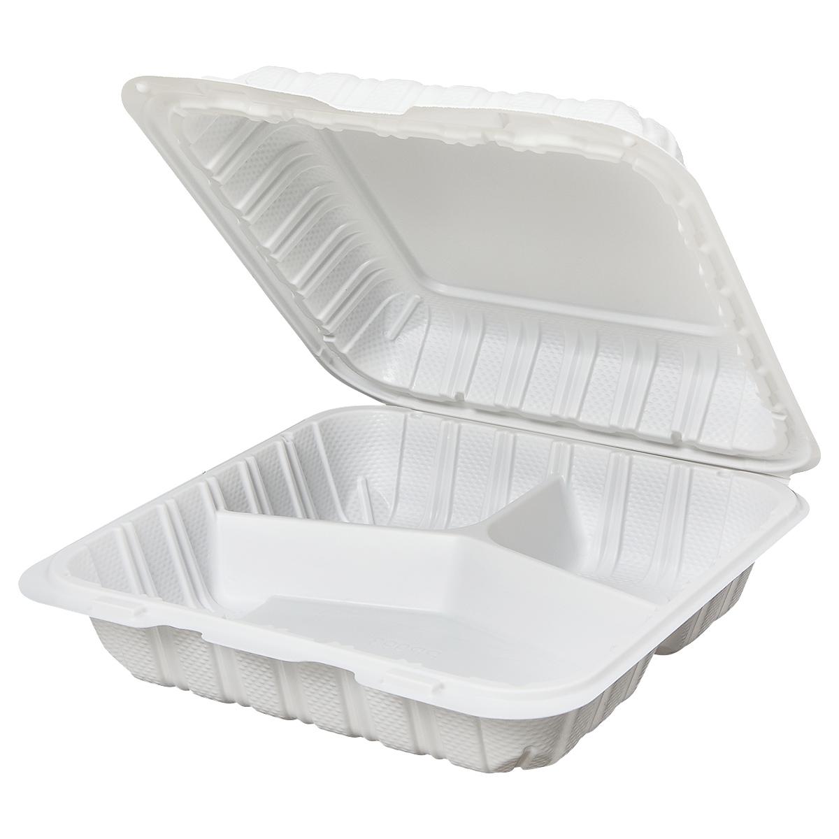 Victoria Bay Take-Out Container Hinged 9X9X3 IN 3 Compartment MFPP Ivory Square Freezer Safe Microwave Safe 150/Case