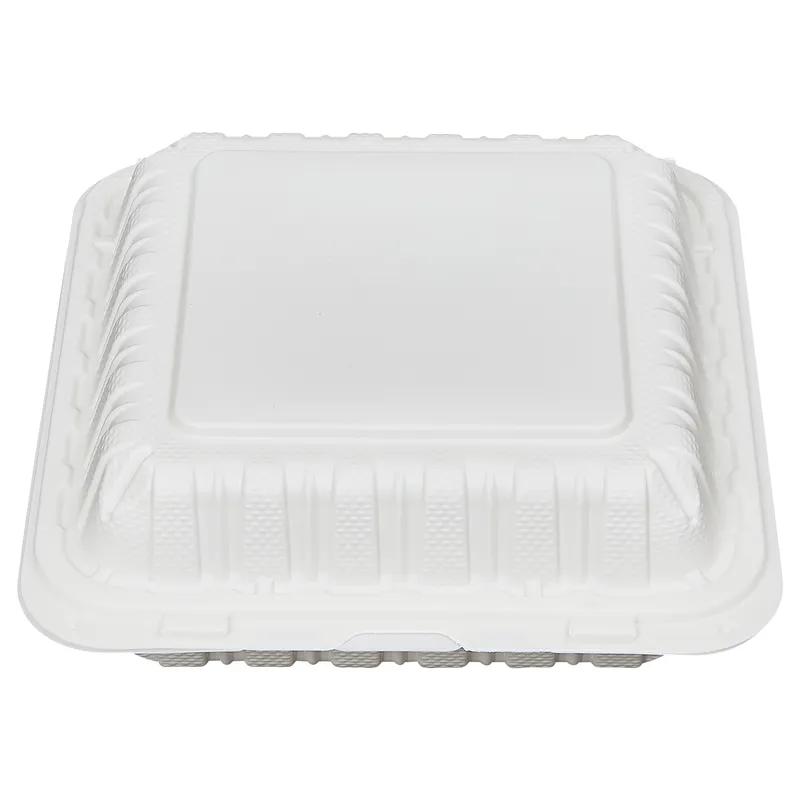 Victoria Bay Take-Out Container Hinged 9X9X3 IN 3 Compartment MFPP Ivory Square Freezer Safe Microwave Safe 150/Case