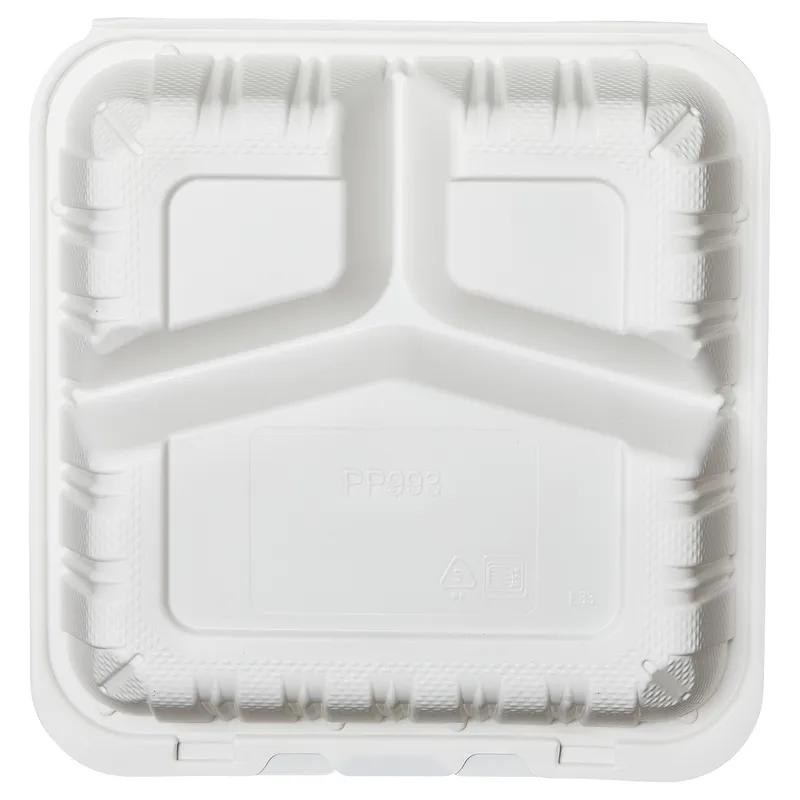 Victoria Bay Take-Out Container Hinged 9X9X3 IN 3 Compartment MFPP Ivory Square Freezer Safe Microwave Safe 150/Case