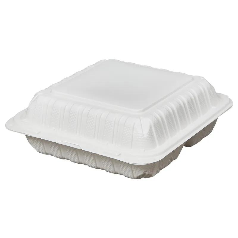 Victoria Bay Take-Out Container Hinged 9X9X3 IN 3 Compartment MFPP Ivory Square Freezer Safe Microwave Safe 150/Case