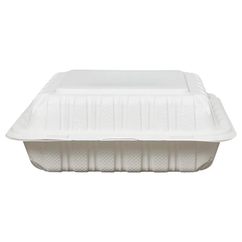 Victoria Bay Take-Out Container Hinged 9X9X3 IN 3 Compartment MFPP Ivory Square Freezer Safe Microwave Safe 150/Case