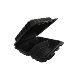 Victoria Bay Take-Out Container Hinged 9X9X3 IN 3 Compartment MFPP Black Square Freezer Safe Microwave Safe 150/Case