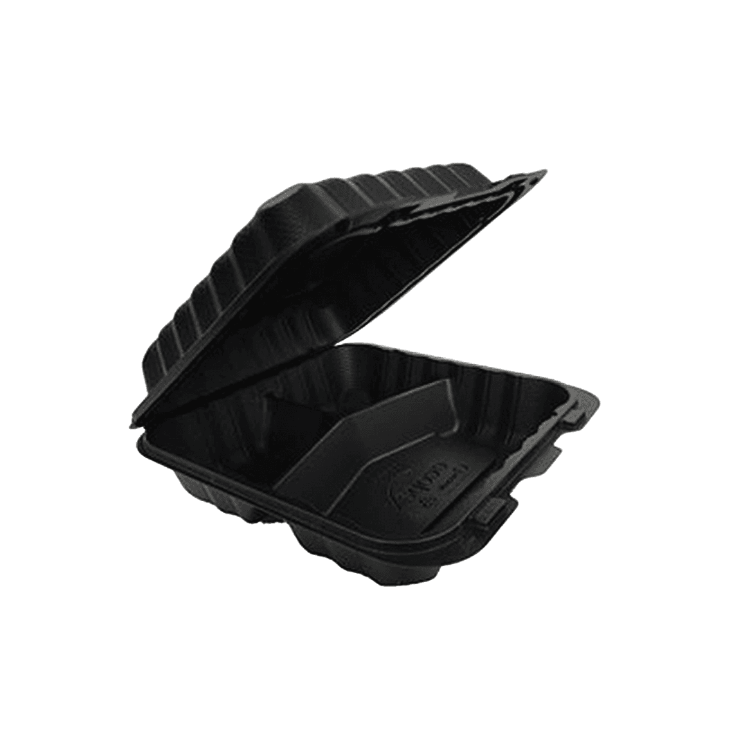 Victoria Bay Take-Out Container Hinged 9X9X3 IN 3 Compartment MFPP Black Square Freezer Safe Microwave Safe 150/Case