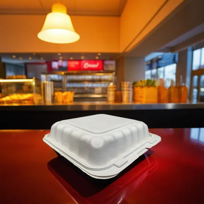 Victoria Bay Take-Out Container Hinged 9X9X3 IN MFPP Ivory Square Freezer Safe Microwave Safe 150/Case