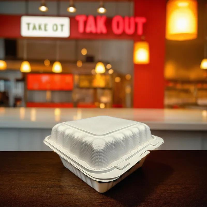 Victoria Bay Take-Out Container Hinged 9X9X3 IN MFPP Ivory Square Freezer Safe Microwave Safe 150/Case