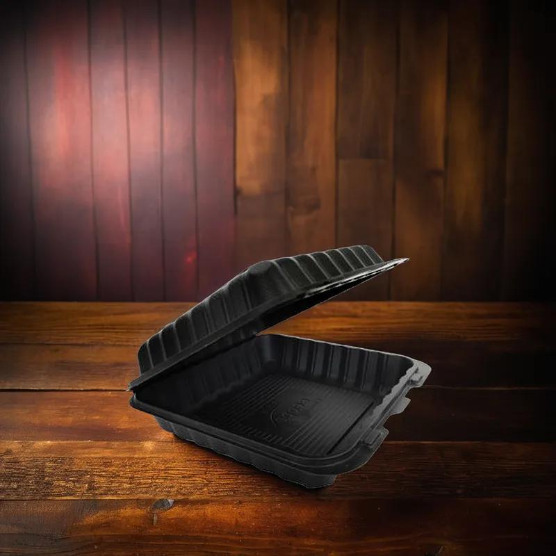 Victoria Bay Take-Out Container Hinged 9X9X3 IN MFPP Black Square Freezer Safe Microwave Safe 150/Case