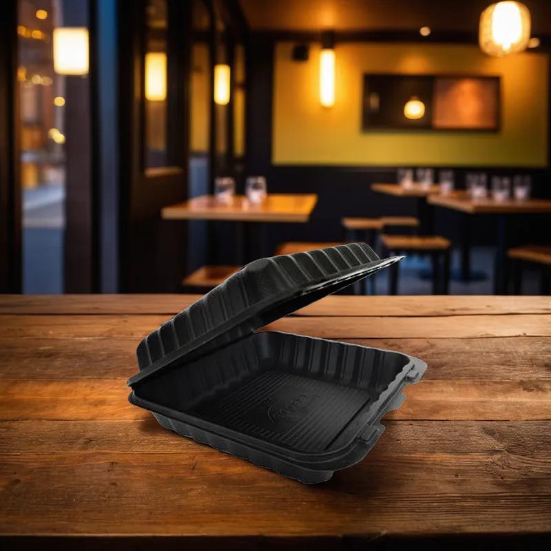 Victoria Bay Take-Out Container Hinged 9X9X3 IN MFPP Black Square Freezer Safe Microwave Safe 150/Case