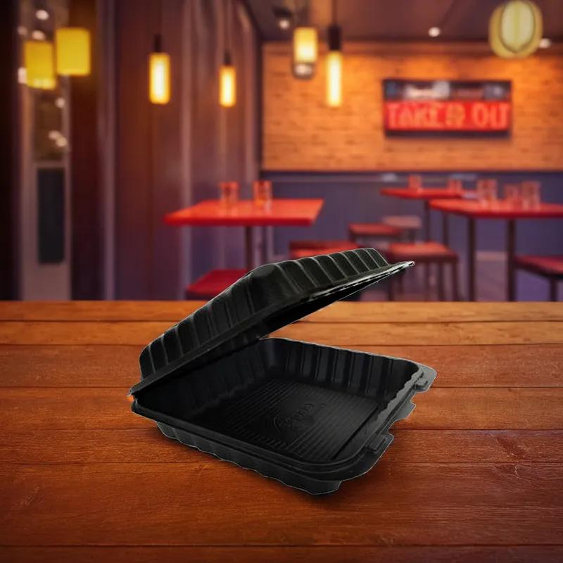 Victoria Bay Take-Out Container Hinged 9X9X3 IN MFPP Black Square Freezer Safe Microwave Safe 150/Case