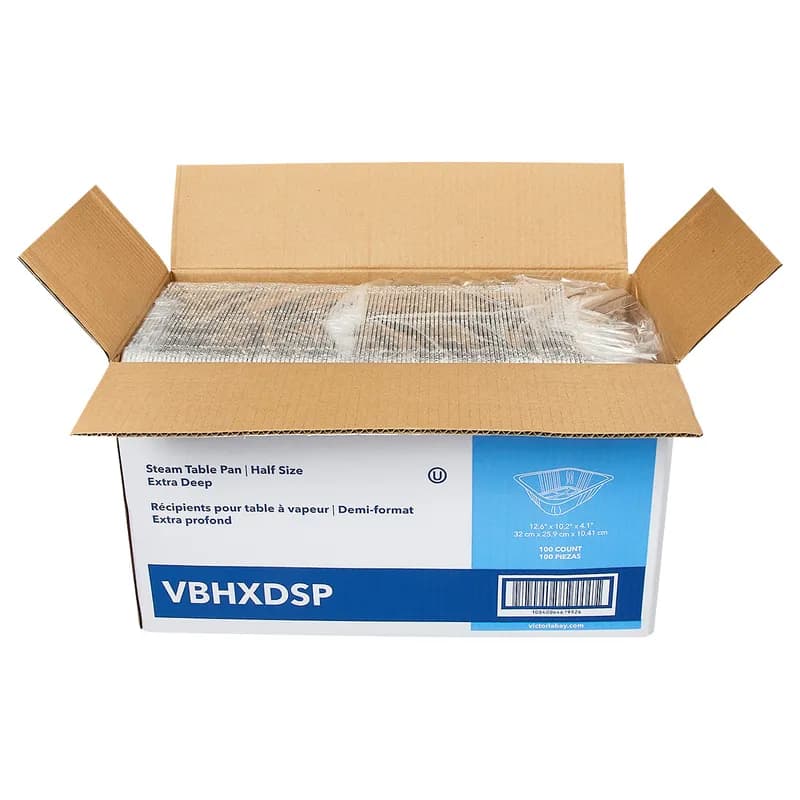 Victoria Bay Steam Table Pan 1/2 Size 12.7X10.4X4.1 IN Aluminum Silver Rectangle Extra Deep Freezer Safe 100/Case