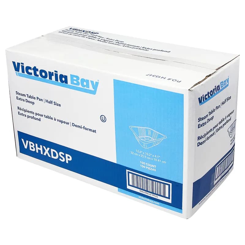 Victoria Bay Steam Table Pan 1/2 Size 12.7X10.4X4.1 IN Aluminum Silver Rectangle Extra Deep Freezer Safe 100/Case