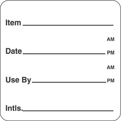 Item Date Use By Initals Label 2X2 IN White Square 500/Roll