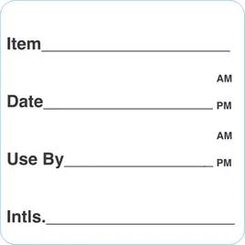Item Date Use By Initals Expiration Write In Label 2X2 IN Black Removable 500 Count/Roll 25 Rolls/Case 12500 Count/Case