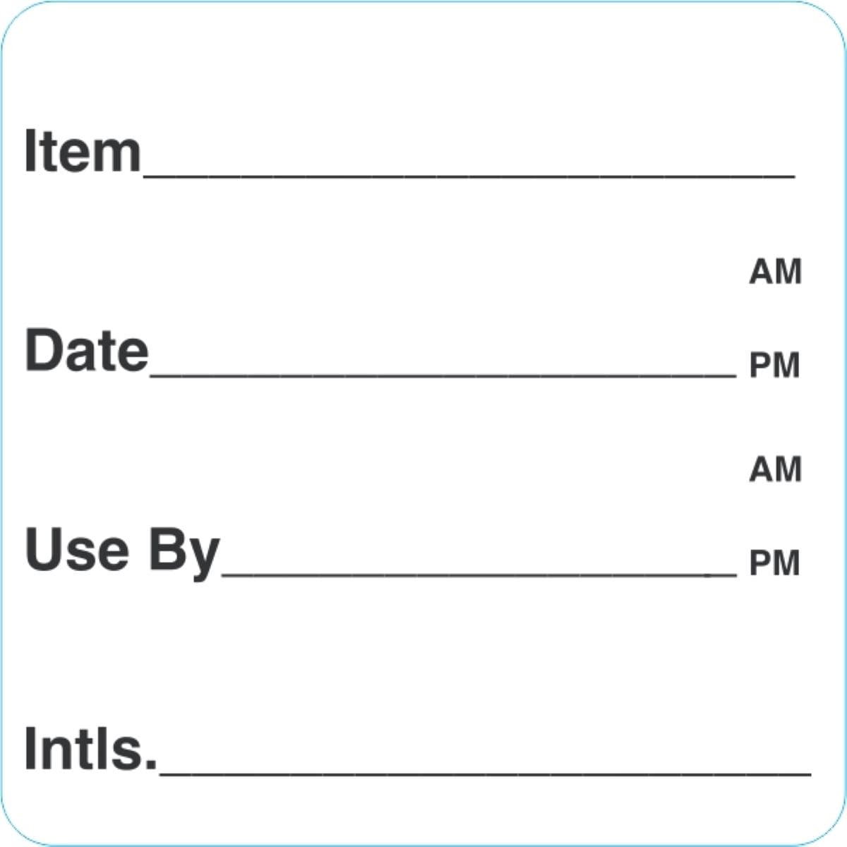 Item Date Use By Initals Expiration Write In Label 2X2 IN Black Removable 500 Count/Roll 25 Rolls/Case 12500 Count/Case