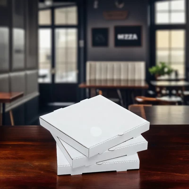 Pizza Box 9X9X1.63 IN Corrugated Cardboard White Kraft Plain E-Flute 50/Bundle
