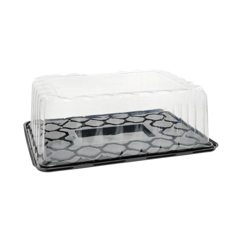 Bakery Container & Lid Combo With Dome Lid 1/4 Size 14.5X10.75X5 IN PET Black Clear Rectangle Swirl 50/Case