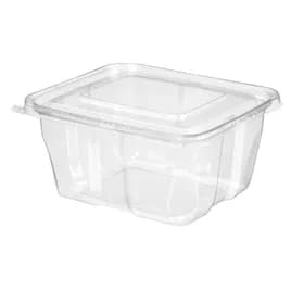 Safe-T-Fresh® Deli Container Hinged With Flat Lid 90 OZ RPET Clear Rectangle 128/Case