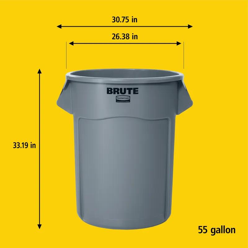 Brute® 1-Stream Trash Can 26.5X30X33 IN 55 GAL 220 QT Blue Resin Venting Channels Food Safe 1/Each