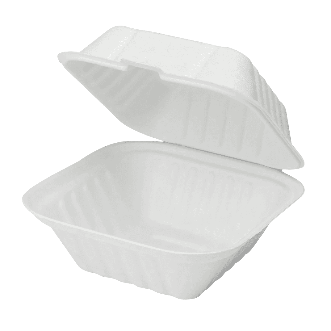 Karat Earth Take-Out Container Hinged 6X6 IN Sugarcane White 500/Case