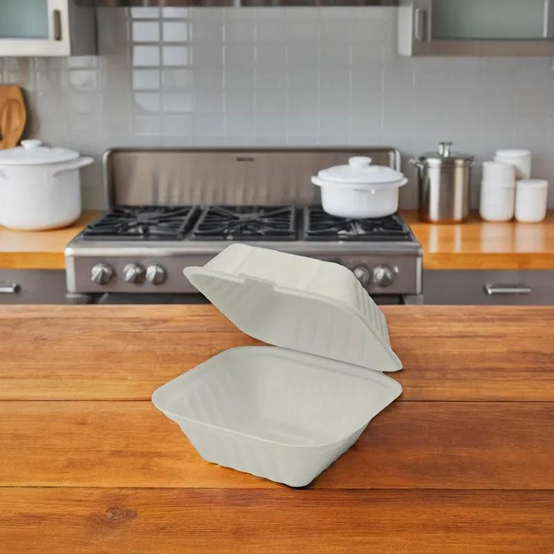 Karat Earth Take-Out Container Hinged 6X6 IN Sugarcane White 500/Case