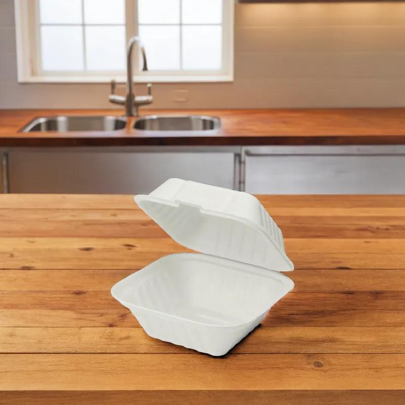 Karat Earth Take-Out Container Hinged 6X6 IN Sugarcane White 500/Case