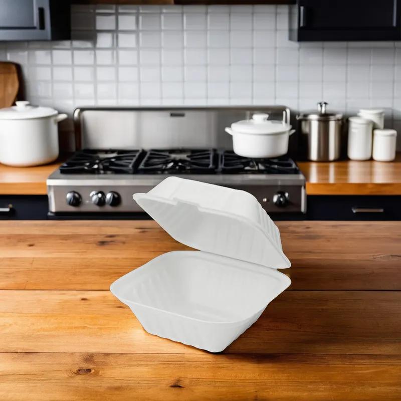 Karat Earth Take-Out Container Hinged 6X6 IN Sugarcane White 500/Case