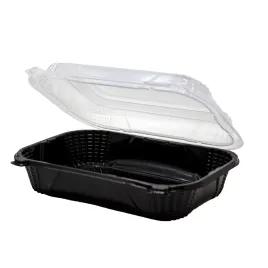 Take-Out Container Hinged Large (LG) 9X7X3 IN PP Black Rectangle 300/Case