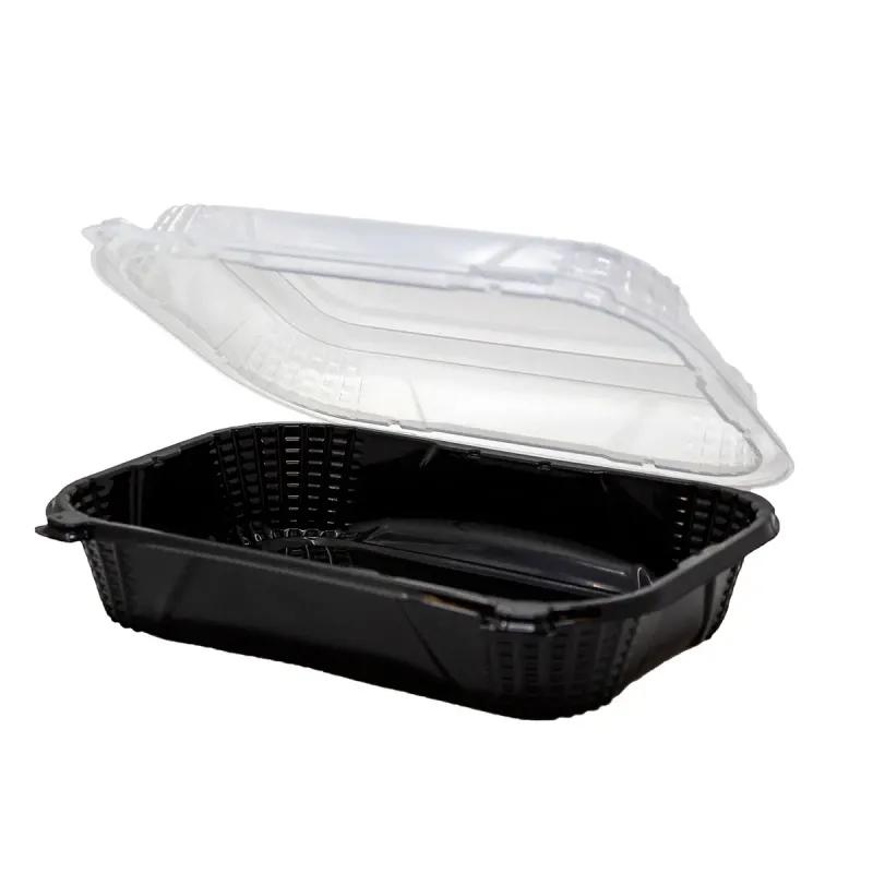 ProView Take-Out Container Hinged Large (LG) 9X7X3 IN PP Black Rectangle 300/Case