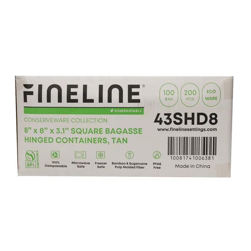 Take-Out Container Hinged 8X8X3 IN Sugarcane 100 Count/Pack 2 Packs/Case