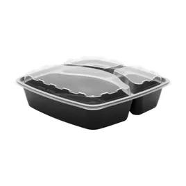 Take-Out Container Base & Lid Combo 48 OZ 3 Compartment Black Square 100/Case