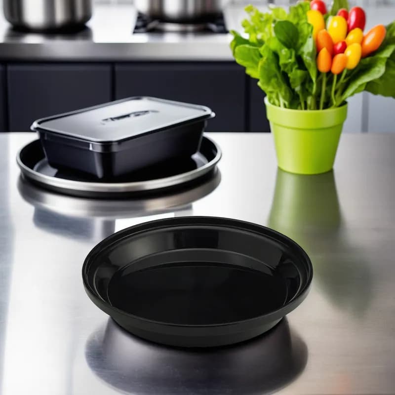 Take-Out Container Base Plastic Black Round 12/Case