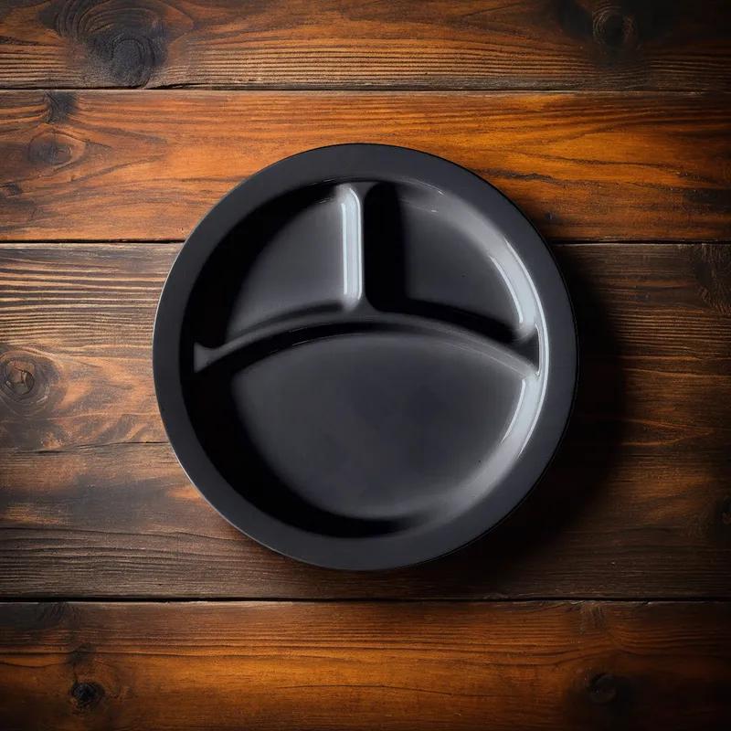 Plate 9 IN 3 Compartment Black 48/Case