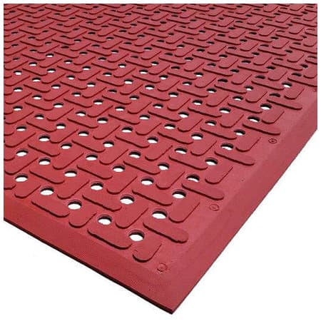 Anti-Fatigue Floor Mat 60X36X0.25 IN Red Rubber Greaseproof Perforated 1/Each