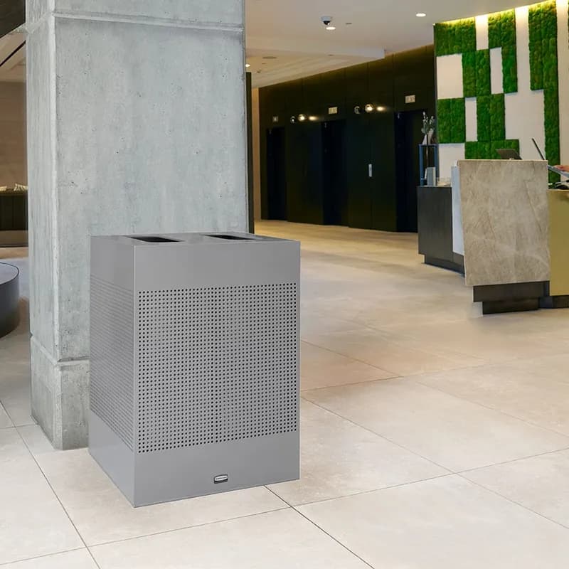 Silhouettes 2-Stream Trash Can 21.80X21.80X30.68 IN 34 GAL Stardust Silver Metallic Metal With Hinged Lid 1/Each