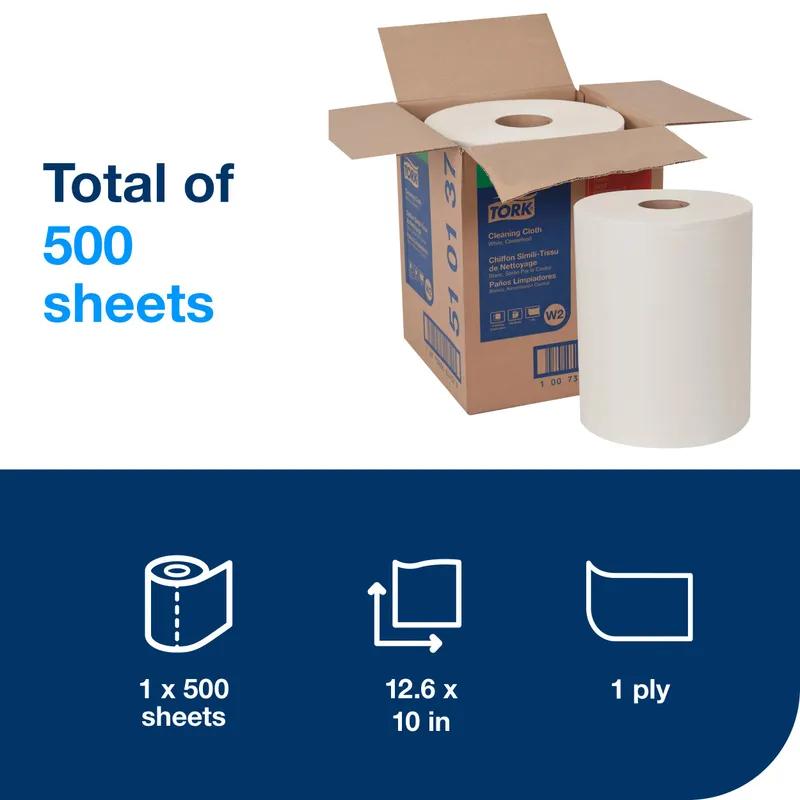 Tork W2 Cleaning Wipe 10X4.961 IN 416.667 FT White Embossed Centerpull Refill 500 Sheets/Roll 1 Rolls/Case