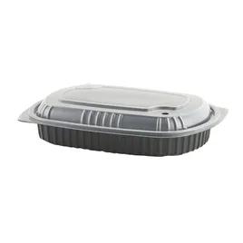 Half Rib Take-Out Container Base & Lid Combo 32 OZ PP Black Clear Microwave Safe Anti-Fog 125/Case